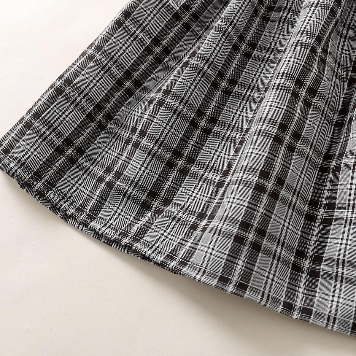 Baby Girls Outfits Turn-down Collar Polo Shirt Plaid Skirts 2PCS Summer OOTD Black 12110303