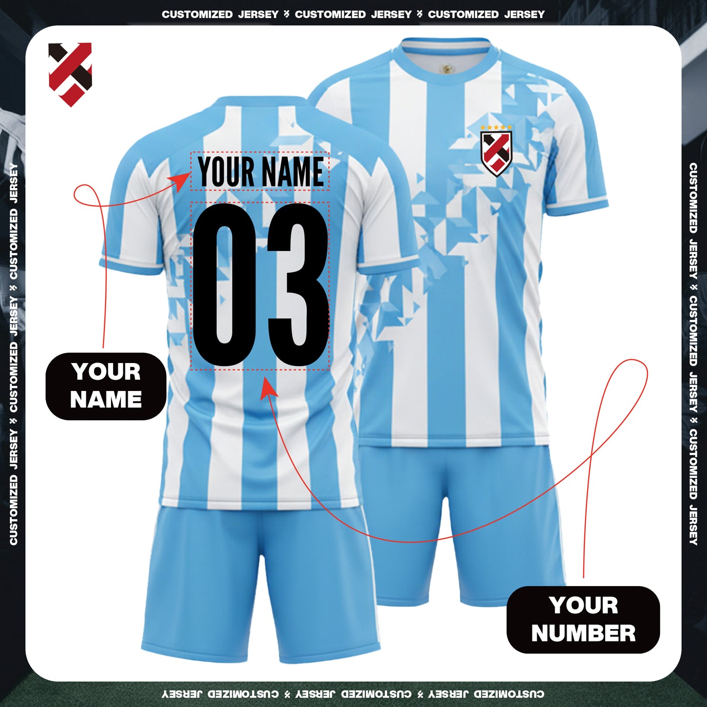 2026 World Cup Custom Blue & White Football Jersey | Personalized Name & Number Kit