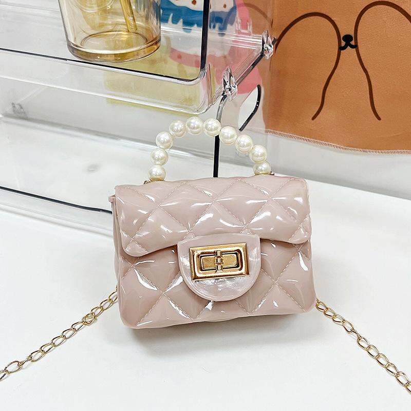 Kids fashion Girls' Pearl Jelly Handbag Sweet and Versatile PVC Lingge Chain Zero Wallet B2304111