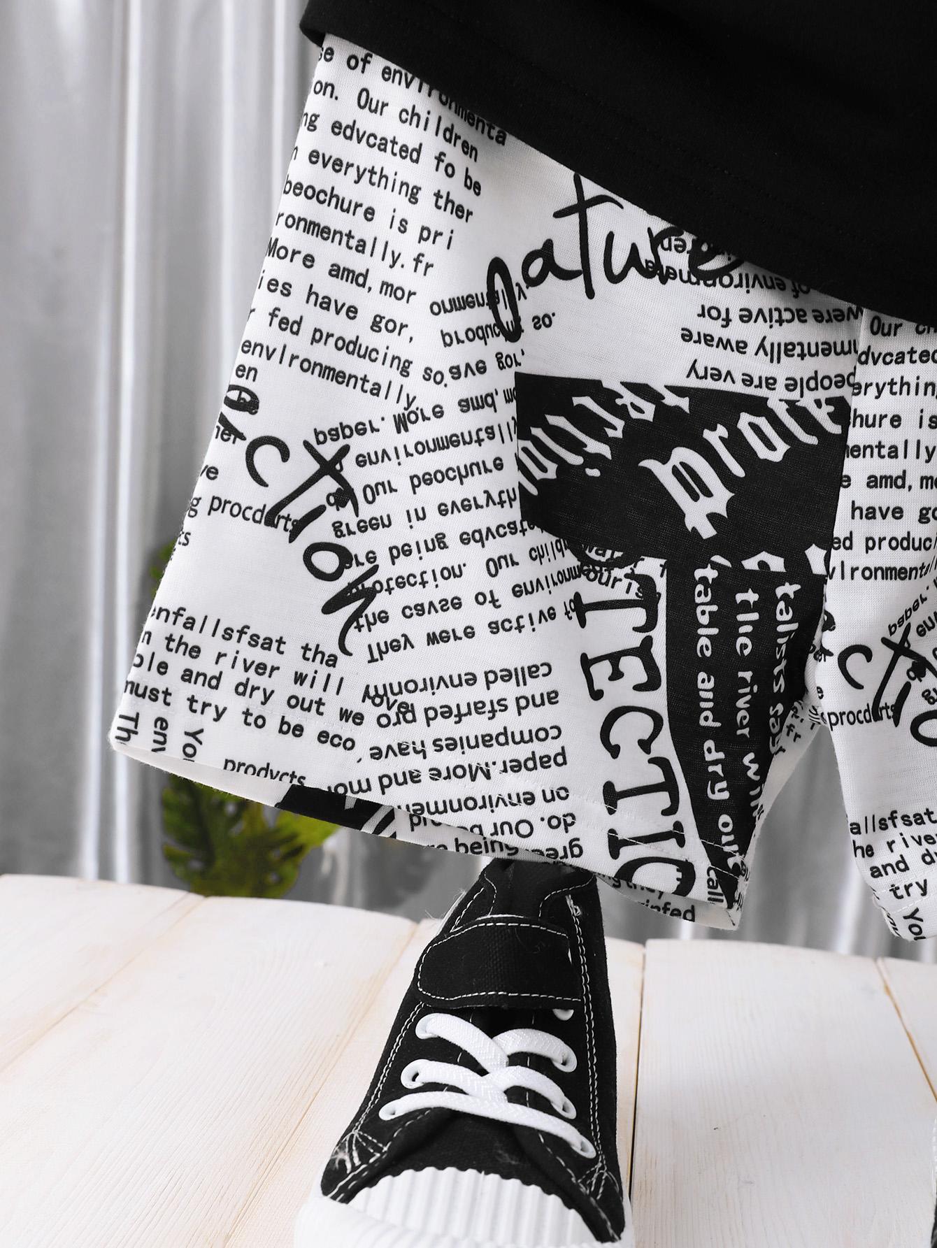 Baby Boys Clothes Headphone Summer Shirts Letter Shorts 2Pcs Outfits Black F112112001