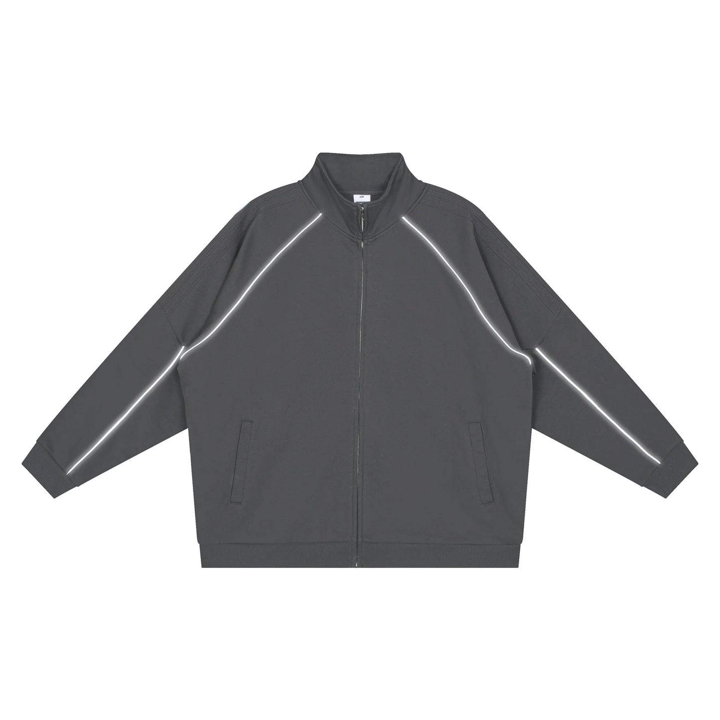 Custom Logo Embroidery Washed Polyester/Cotton Zip-Up Men's Autumn Long Solid Color Oversized Fleece Sweatshirt Pocket
