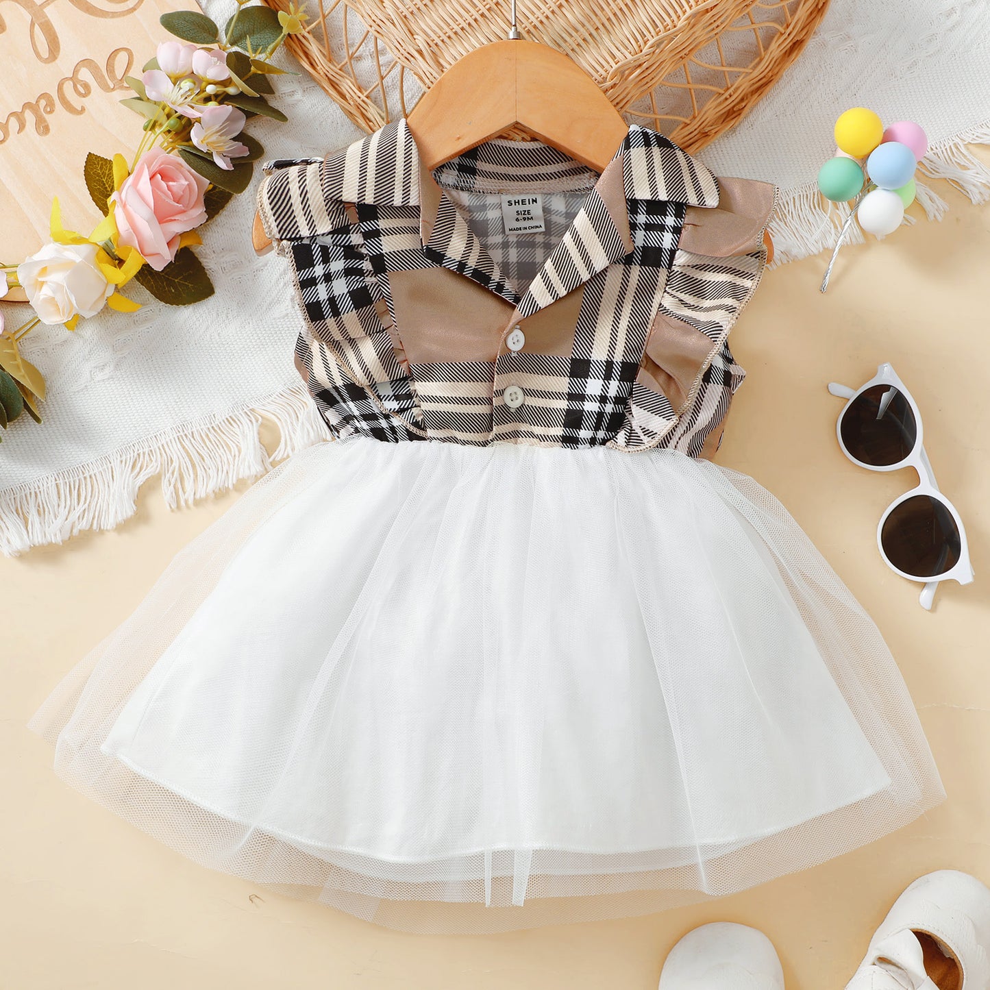 Baby Girls Dress Plaid Lace Sleeveless One Piece Summer Dress 112204020