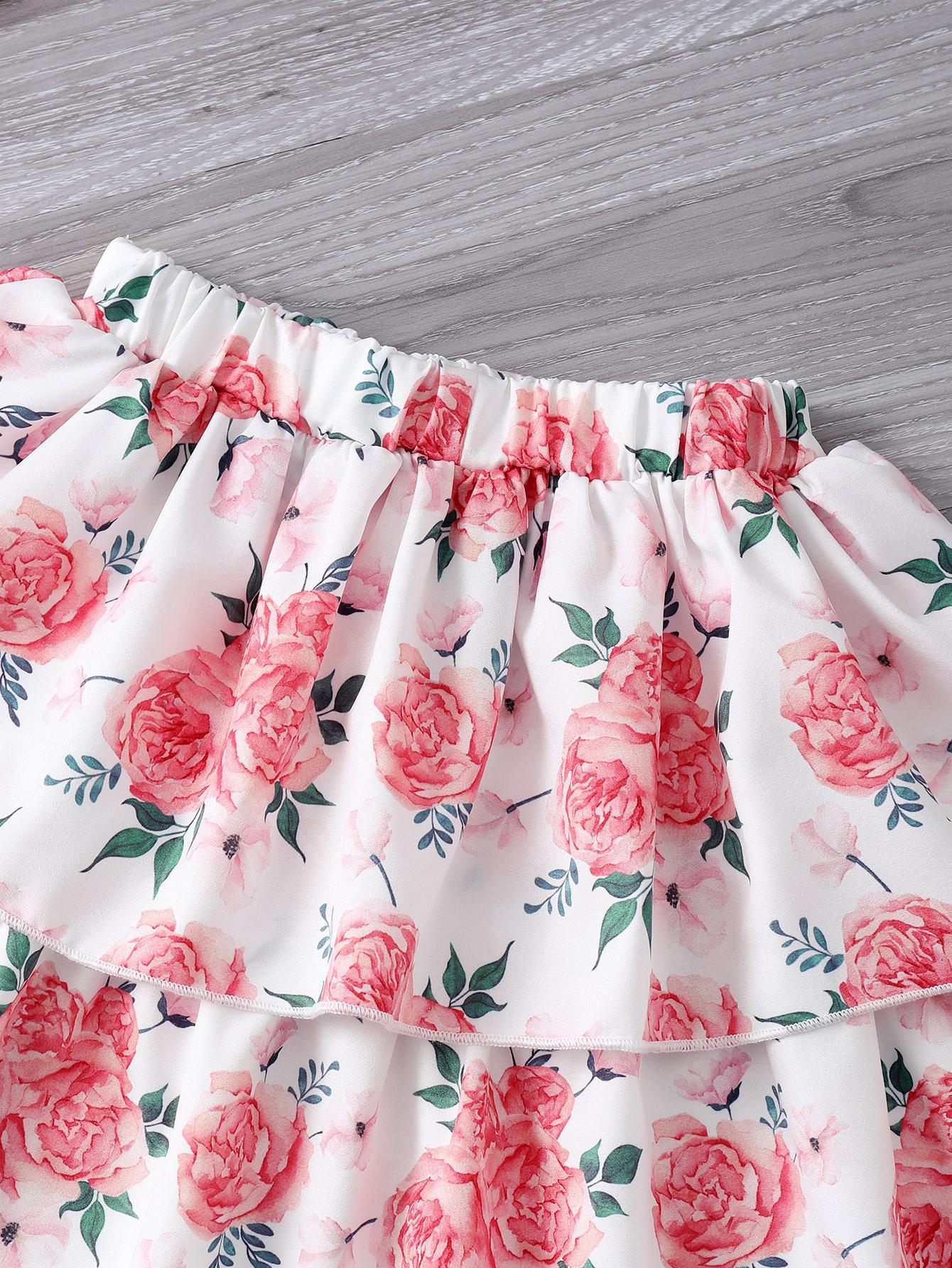 Baby Girls Clothes Summer Straps Tops Floral Print Skirts 2Pcs OOTD Pink 112111087
