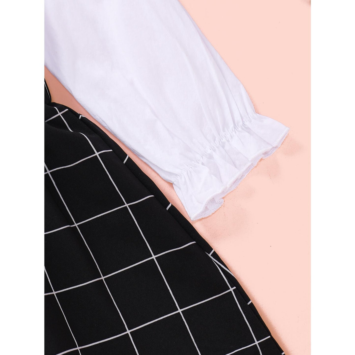 Baby Girl Clothes Baby Girl Outfits Long Sleeve Shirt Top Black Plaid Suspender Skirt 2PCS Outfits Baby Girl Outfits WL20071289