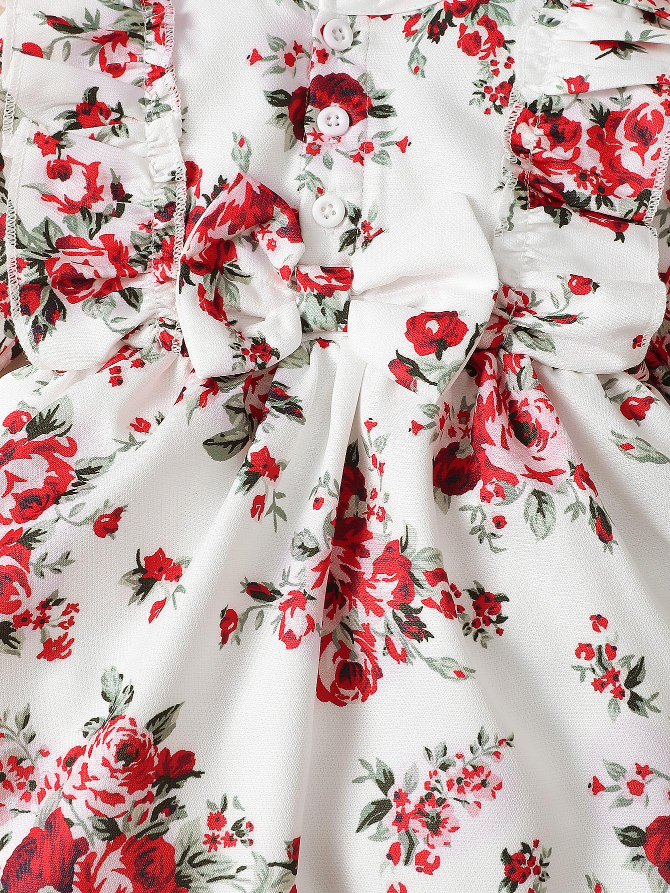 Baby Girls Dress Floral Long Sleeve For Winter One Piece Sun Dress White-GF112208007