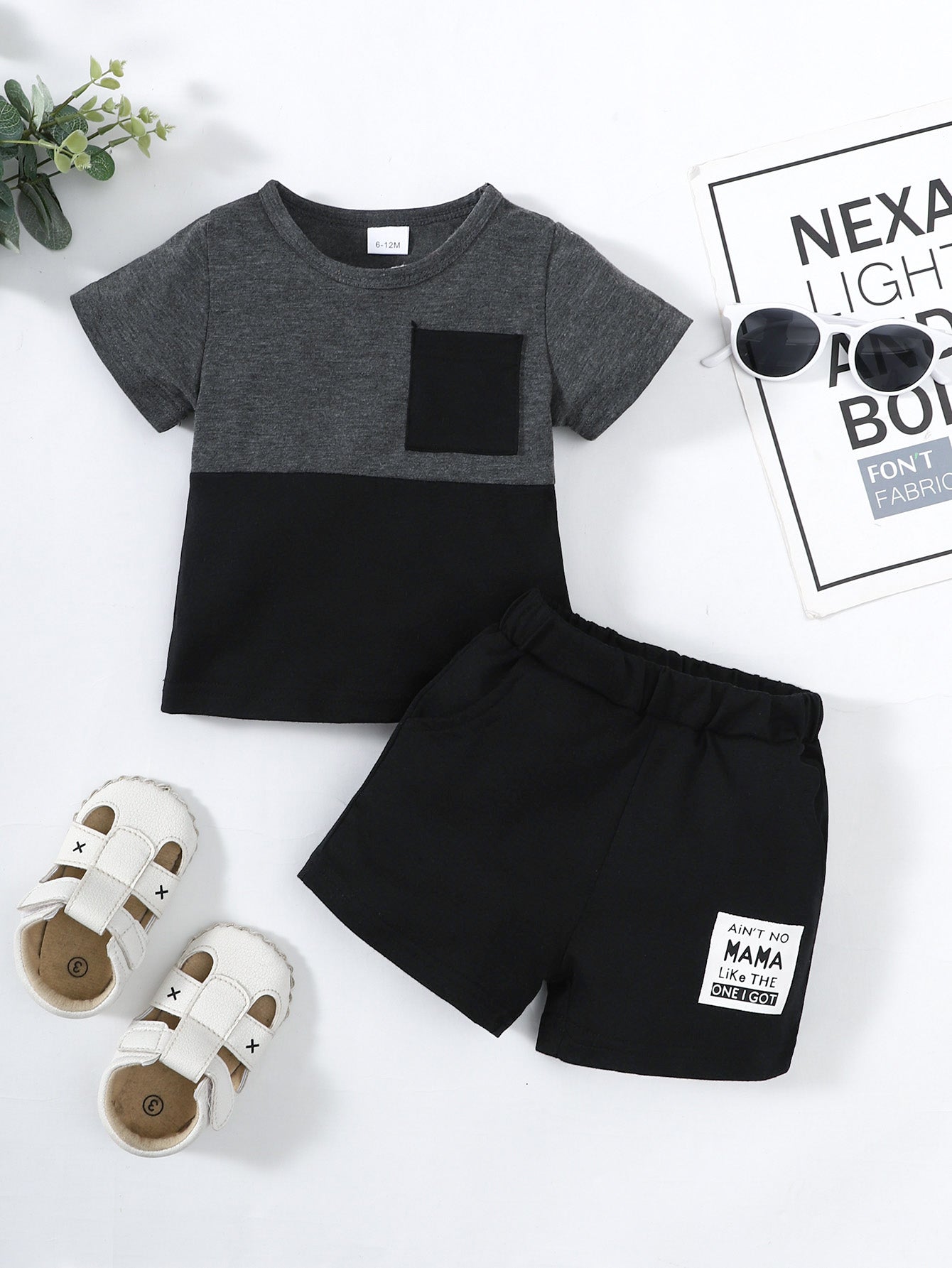 Kids Fashion Boys Clothes OOTD Splice Pocket Shirt Shorts 2Pcs Outfits 212211009
