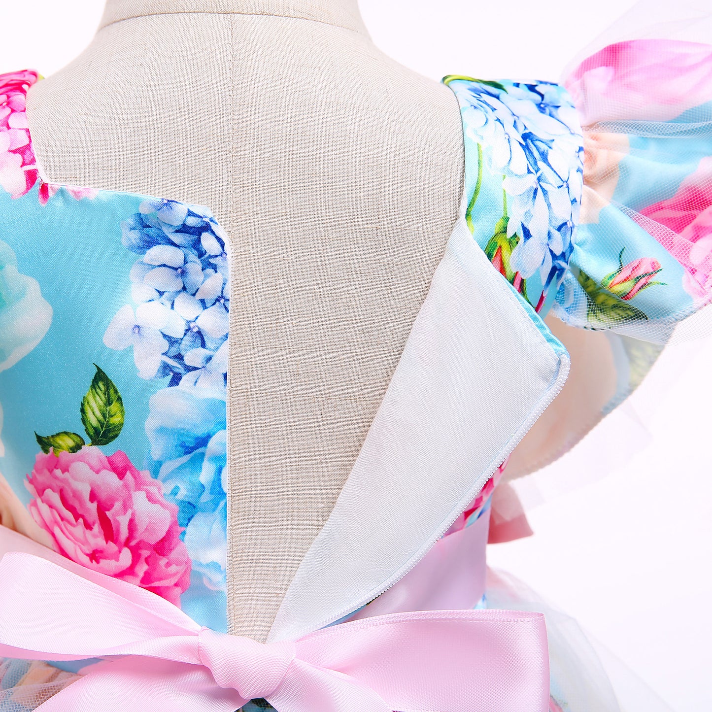 KID FASHION Girls Dress Light Blue New Satin Bow Children's Princess Dress Dress Skirt Gauze Skirt 8315