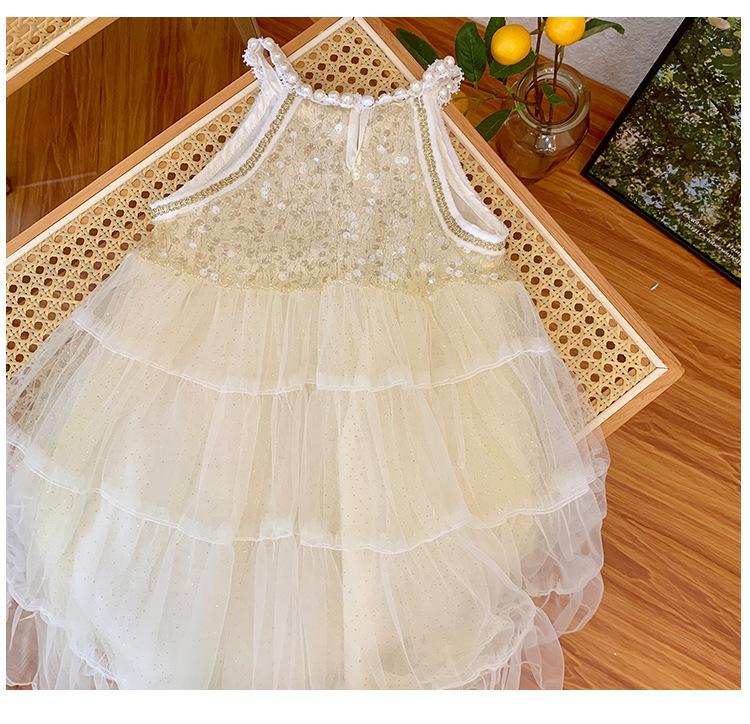 Kids Fashion Girls' Dress Summer Sleeveless Strap Dress Princess Dress White 22X074