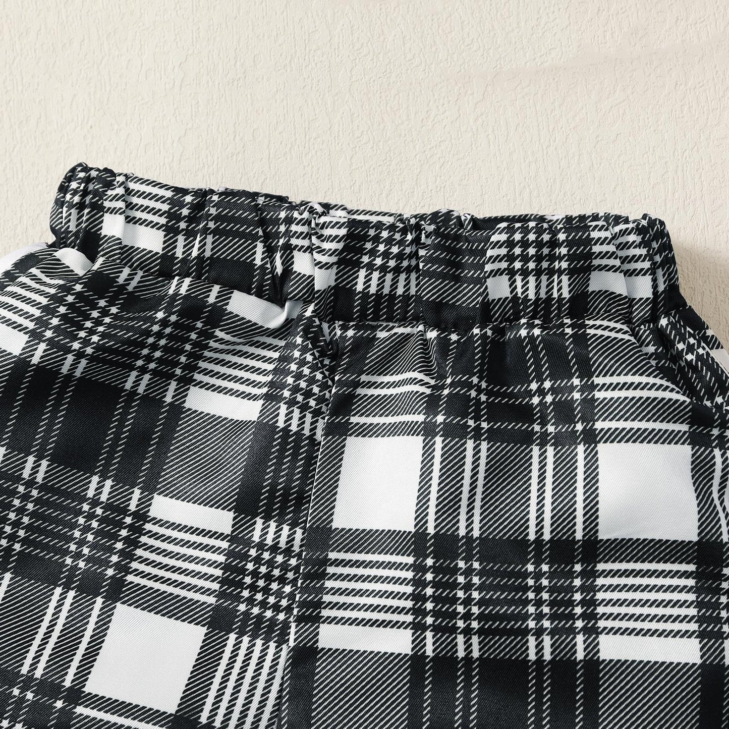Kids fashion Girls Outfits Girls OOTD Plaid Turn-down Collar Pocket Sleeveless Shirt Shorts 2Pcs Clothes Set For Summer Black 122204304