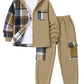 PureChapter Boys Clothing Sets Plaid Color Block Hooded Button Jacket & Jogger Pants 2-Piece Casual Outfits for Kids 7-15 Years