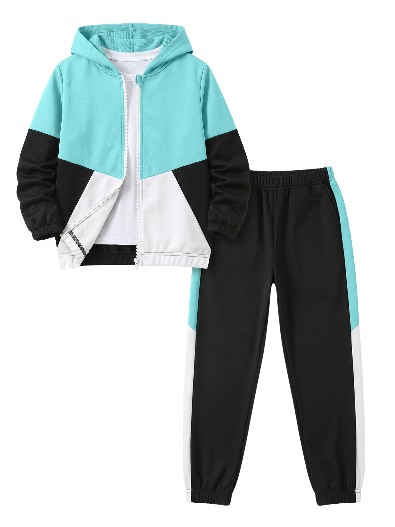 PureChapter Boys Clothing Sets Color Block Zip Up Hooded Jacket & Jogger Pants 2-Piece Tracksuit for Kids 7-14