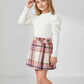 PureChapter Girls 3 Piece Outfit Set, Puff Long Sleeve Ribbed Top, Plaid Bow A-Line Skirt & Matching Beret Hat Vintage Preppy Clothes for Teen Girls 6-14 Years