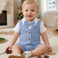 PureChapter Baby Boy Baptism Outfit 2-Piece Set Short Sleeve Waffle Knit Romper Top & Shorts, Christening Outfit for 1-18M