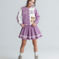 PureChapter Girls Clothes Cartoon Bear Letter Print Color Block Varsity Jacket & Striped Pleated Skirt 2 Piece Outfits for 7-14