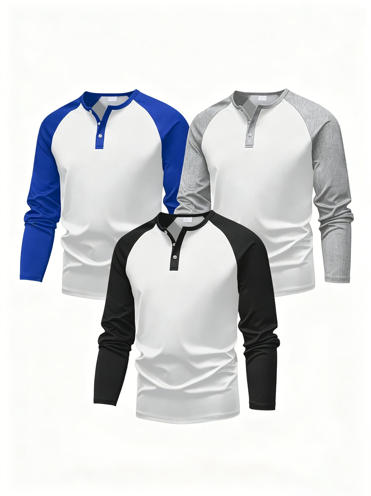 PureChapter Boys T Shirts 3 Pack Raglan Long Sleeve Henley Color Block Half Button Casual T-shirt for Kids 7-15