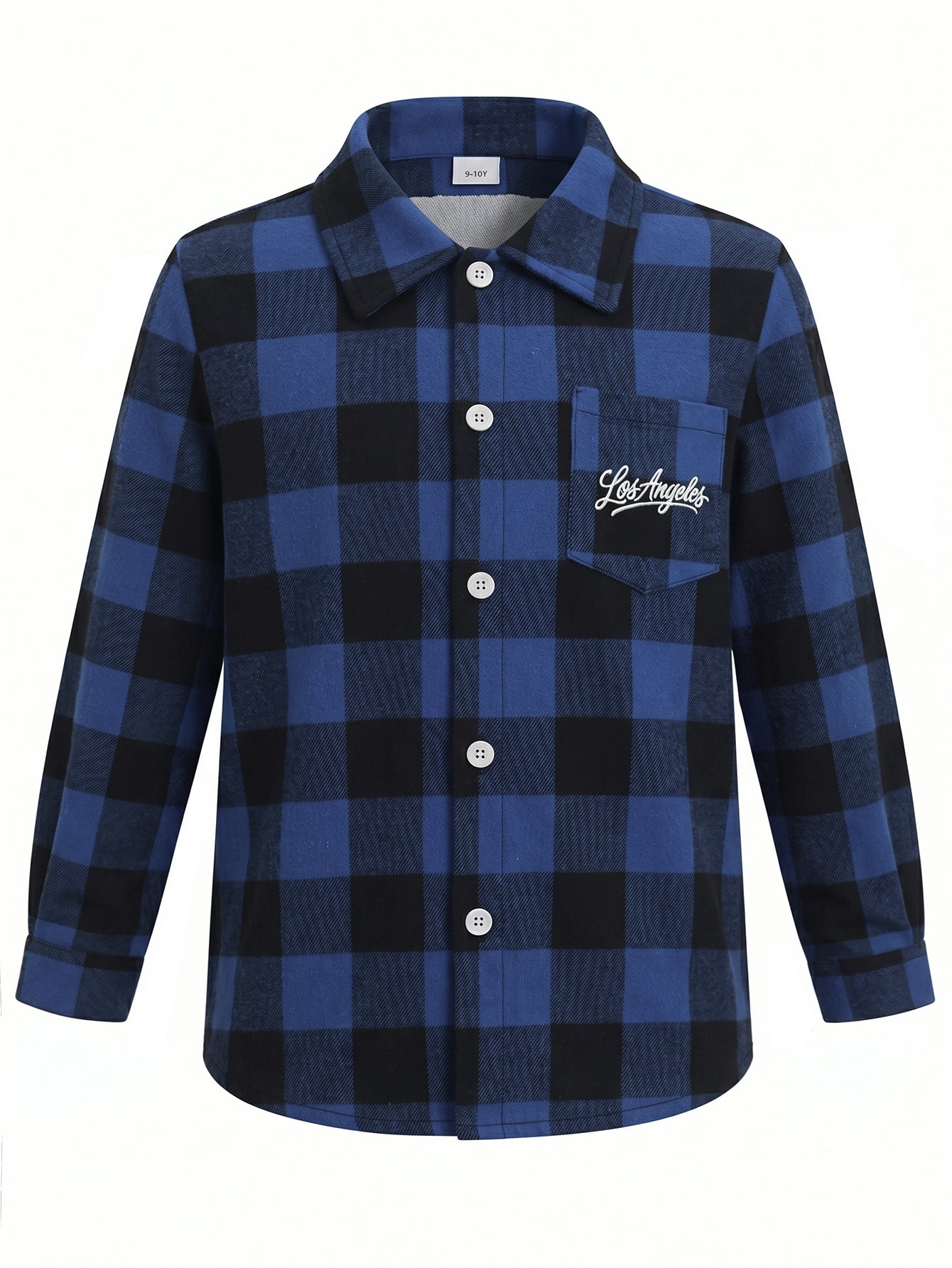PureChapter Boys Button Down Shirt Plaid Long Sleeve Shirt with Letter Embroidery, Casual Boys Shirts for 7-15 Years