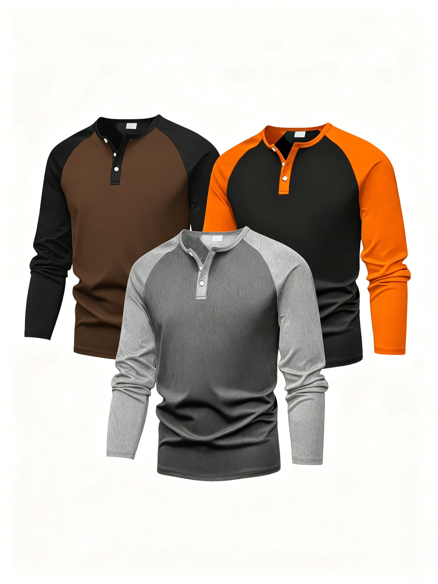 PureChapter Boys T Shirts 3 Pack Raglan Long Sleeve Henley Color Block Half Button Casual T-shirt for Kids 7-15