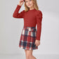 PureChapter Girls 3 Piece Outfit Set, Puff Long Sleeve Ribbed Top, Plaid Bow A-Line Skirt & Matching Beret Hat Vintage Preppy Clothes for Teen Girls 6-14 Years