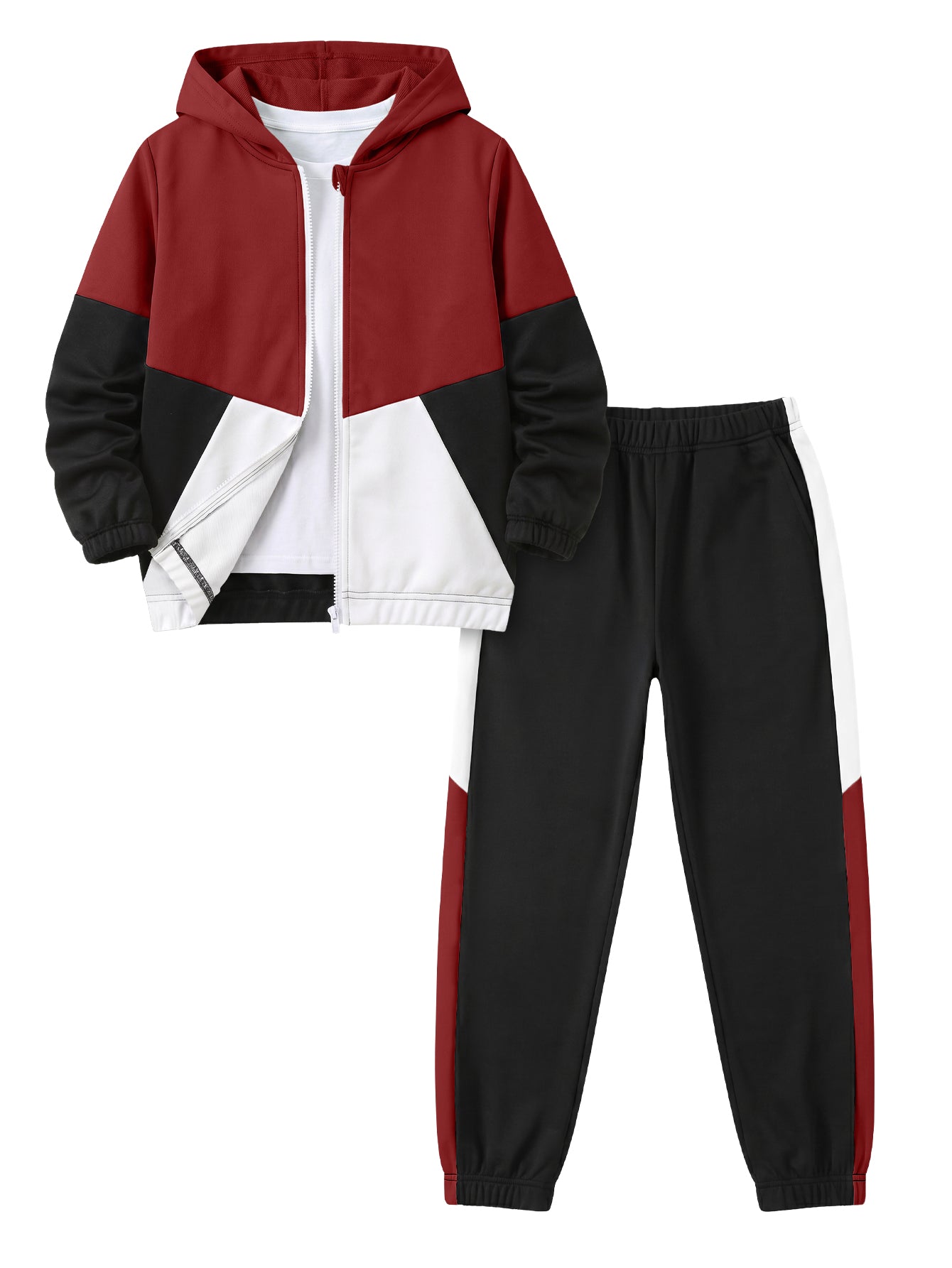 PureChapter Boys Clothing Sets Color Block Zip Up Hooded Jacket & Jogger Pants 2-Piece Tracksuit for Kids 7-14