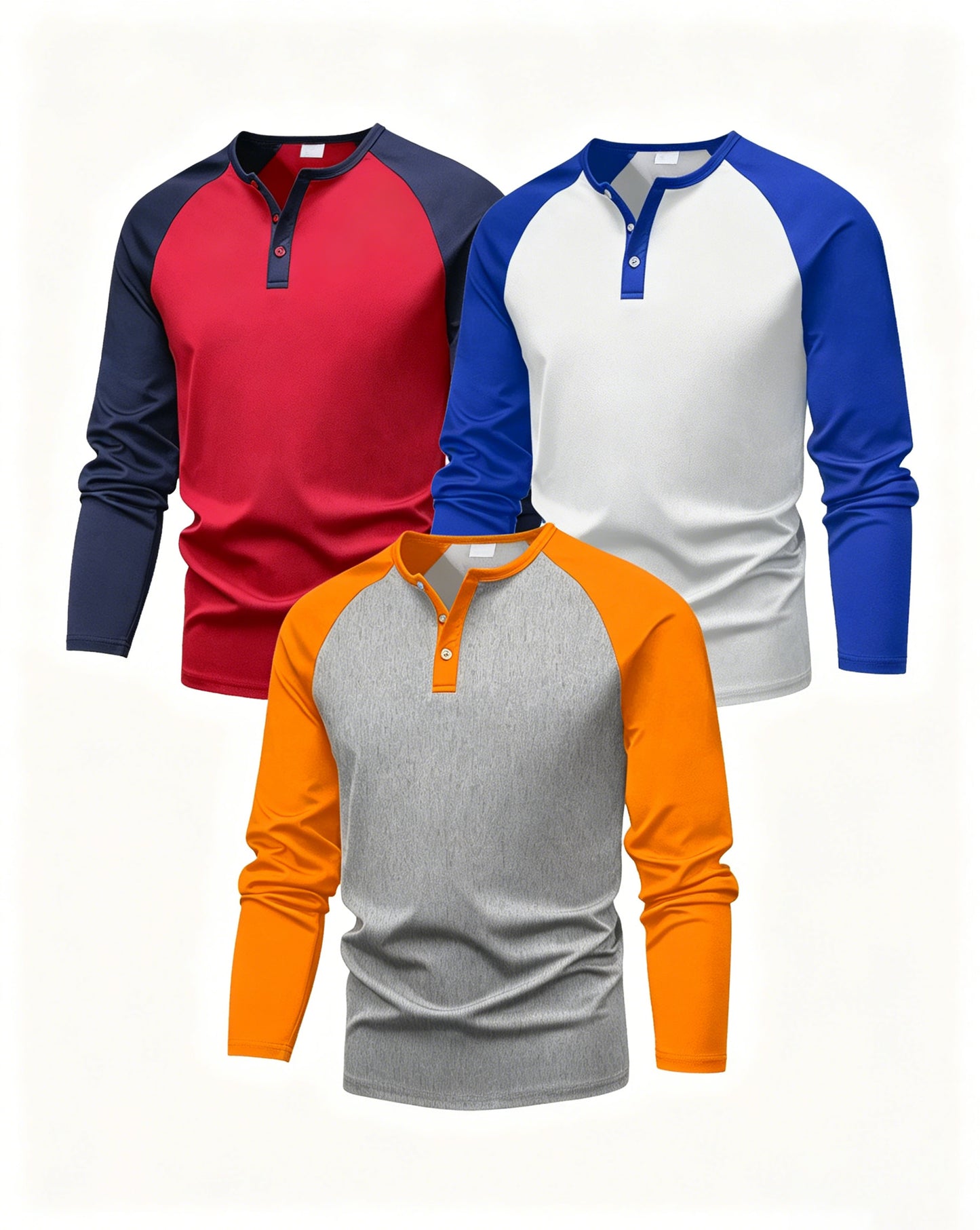 PureChapter Boys T Shirts 3 Pack Raglan Long Sleeve Henley Color Block Half Button Casual T-shirt for Kids 7-15