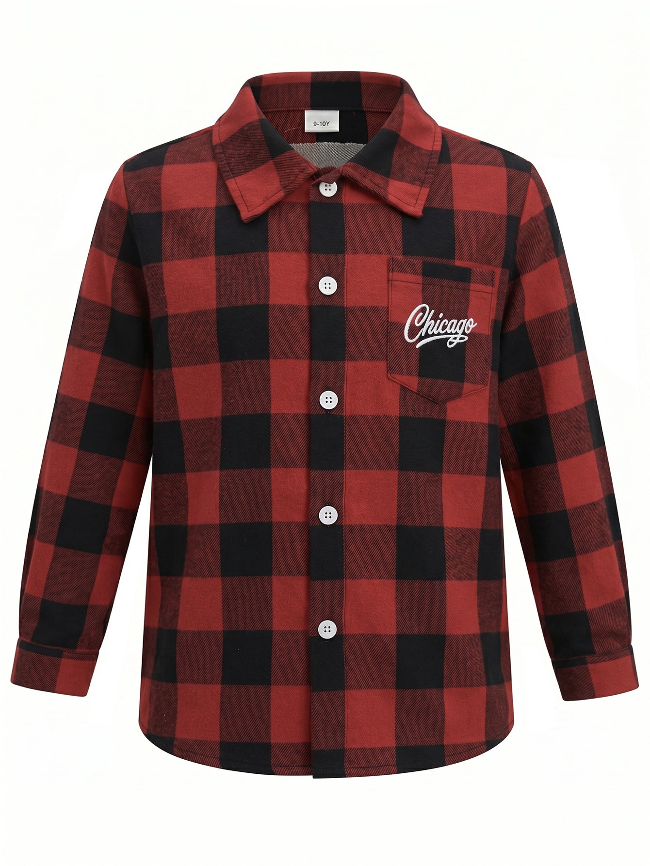 PureChapter Boys Button Down Shirt Plaid Long Sleeve Shirt with Letter Embroidery, Casual Boys Shirts for 7-15 Years