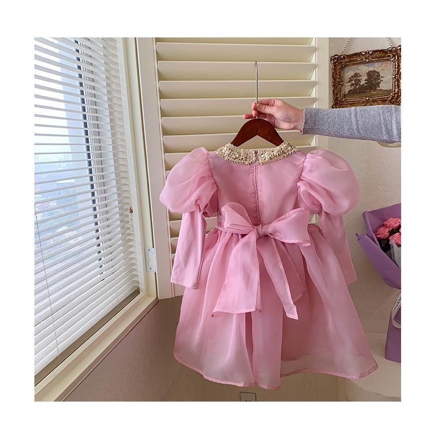 Baby Girls Princess Dress Spring Sequined Lace Doll Collar Bubble Sleeve Gauze Dress  23C009