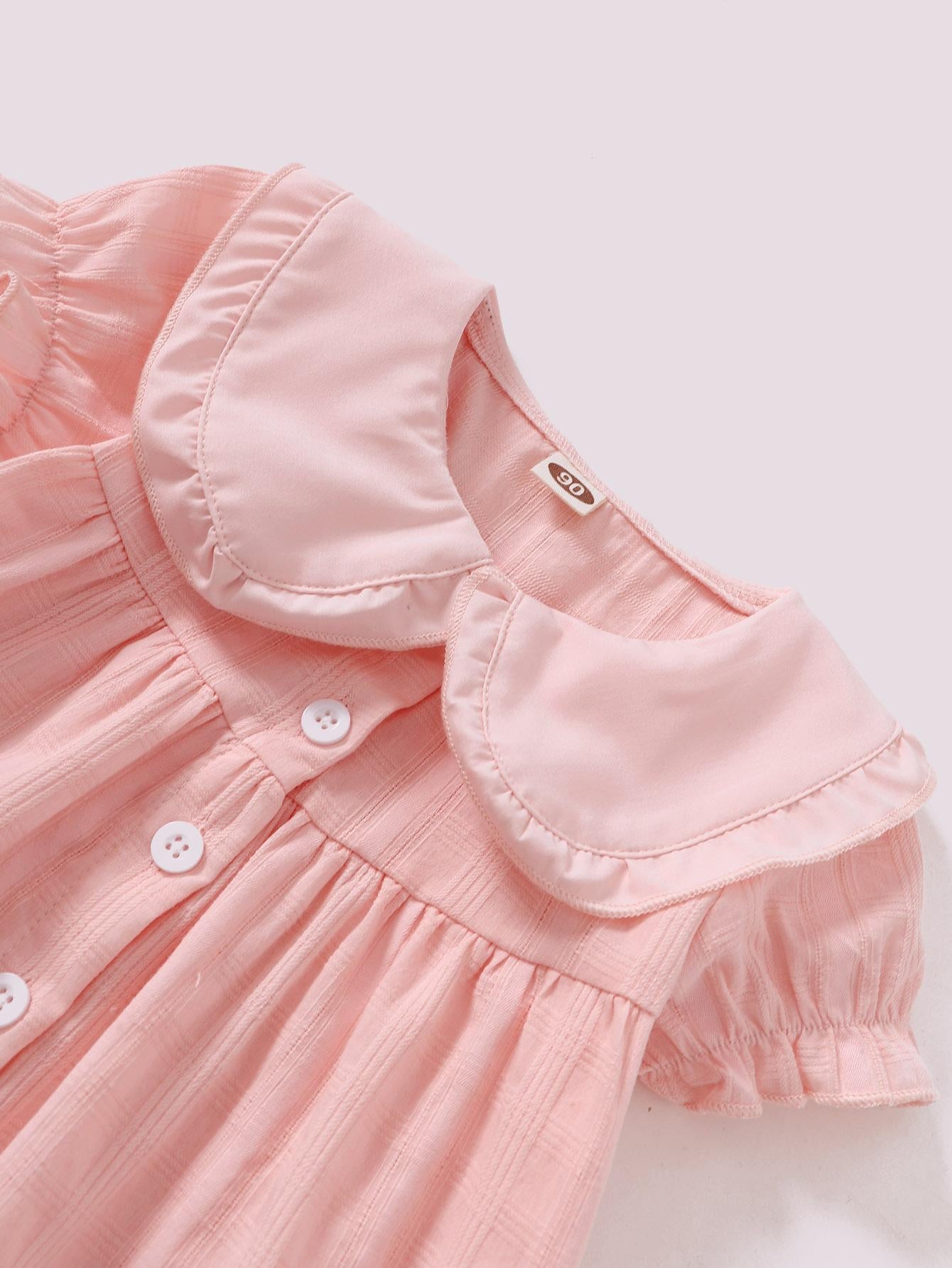 Baby Girls Dress Pure Color Doll Collar One Piece Sun Dress Pink F212111451-1