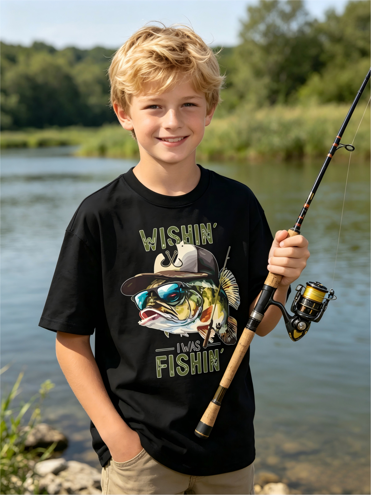 Boys T Shirts Boys Graphic Tees Short Sleeve Funny Fishing Pattern Summer Tops for 8-12 Years