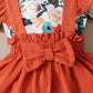 Kids fashion Girls Clothes Flower Print Short Sleeve  Bodysuits Bow Straps Suspender Skirts 2Pcs Outfits Orange 22104306