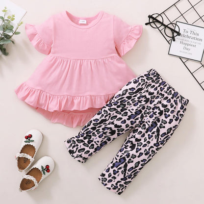 Baby Clothes Baby Girl Trumpet Sleeve Tuxedo Leopard Pants 2PCS 12012041