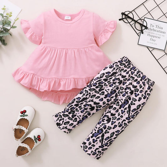 Baby Clothes Baby Girl Trumpet Sleeve Tuxedo Leopard Pants 2PCS 12012041