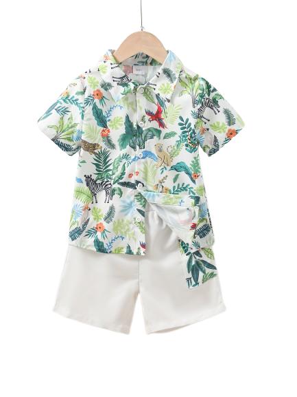 Baby Fashion Ready Stock Boys Clothes OOTD Animals Print Turn-down Collar Shirt Elastic Shorts 2Pcs Summer Outfits M623228