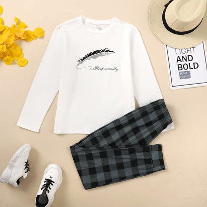 Kid Clothes Long Sleeve&Plaid Pants 2PCS JIT7778204