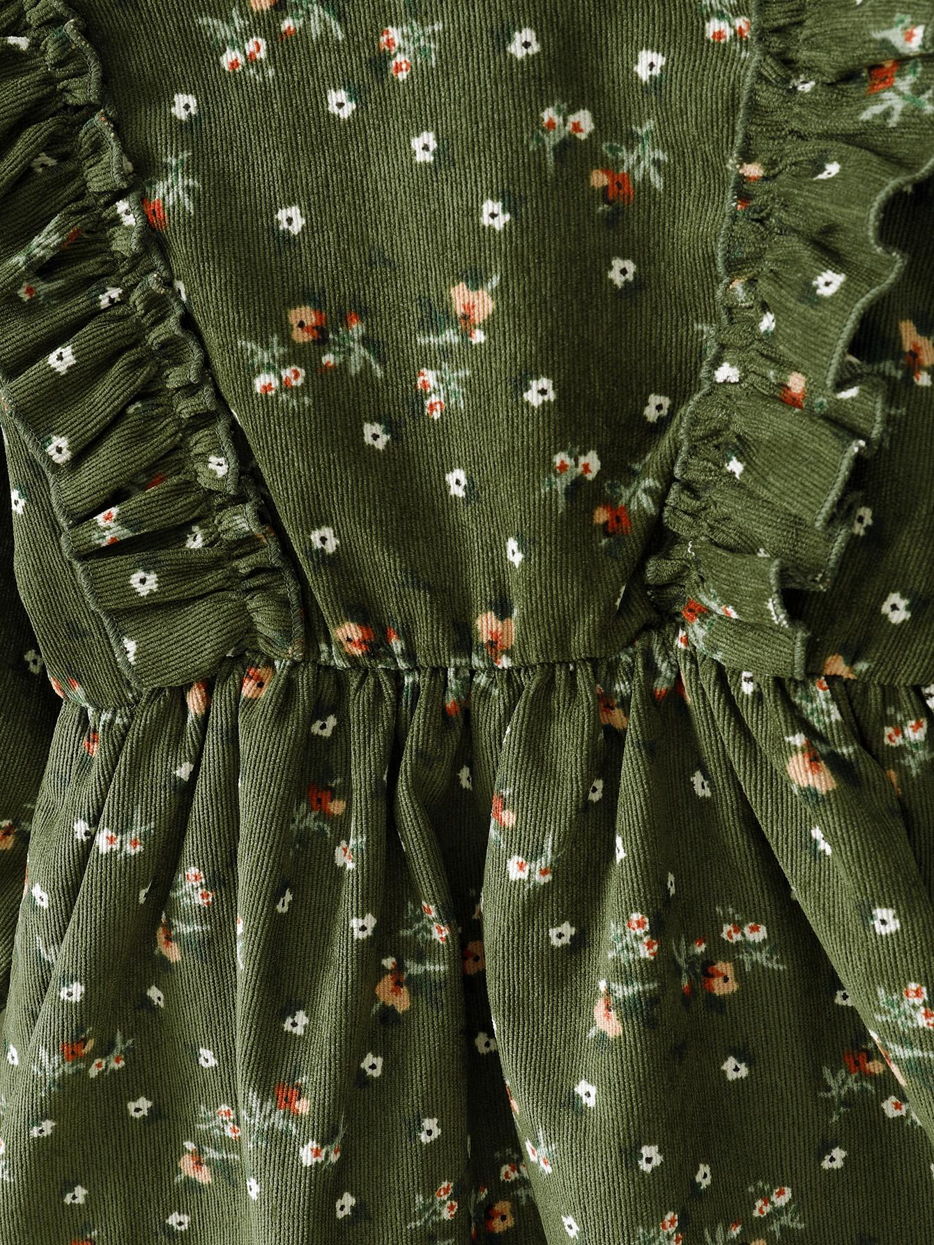 Baby Clothes Baby Girl Floral Corduroy Long Sleeved Dress 12108520