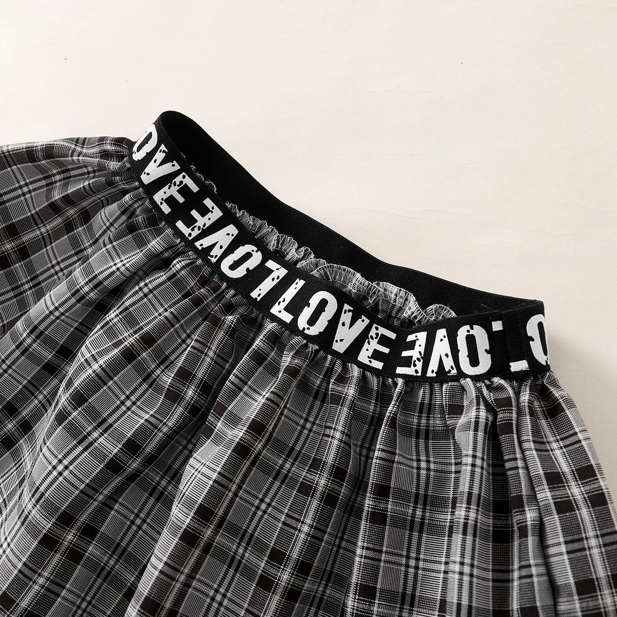 Baby Girls Outfits Turn-down Collar Polo Shirt Plaid Skirts 2PCS Summer OOTD Black 12110303