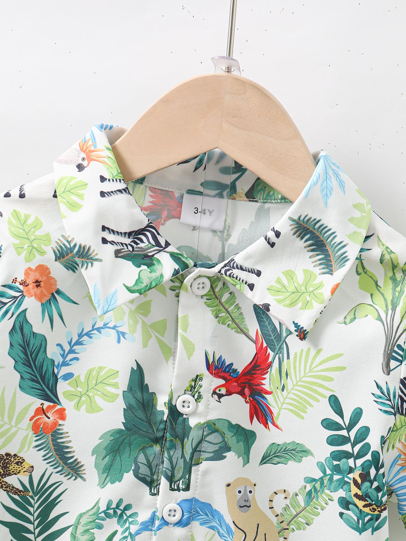 Baby Fashion Ready Stock Boys Clothes OOTD Animals Print Turn-down Collar Shirt Elastic Shorts 2Pcs Summer Outfits M623228