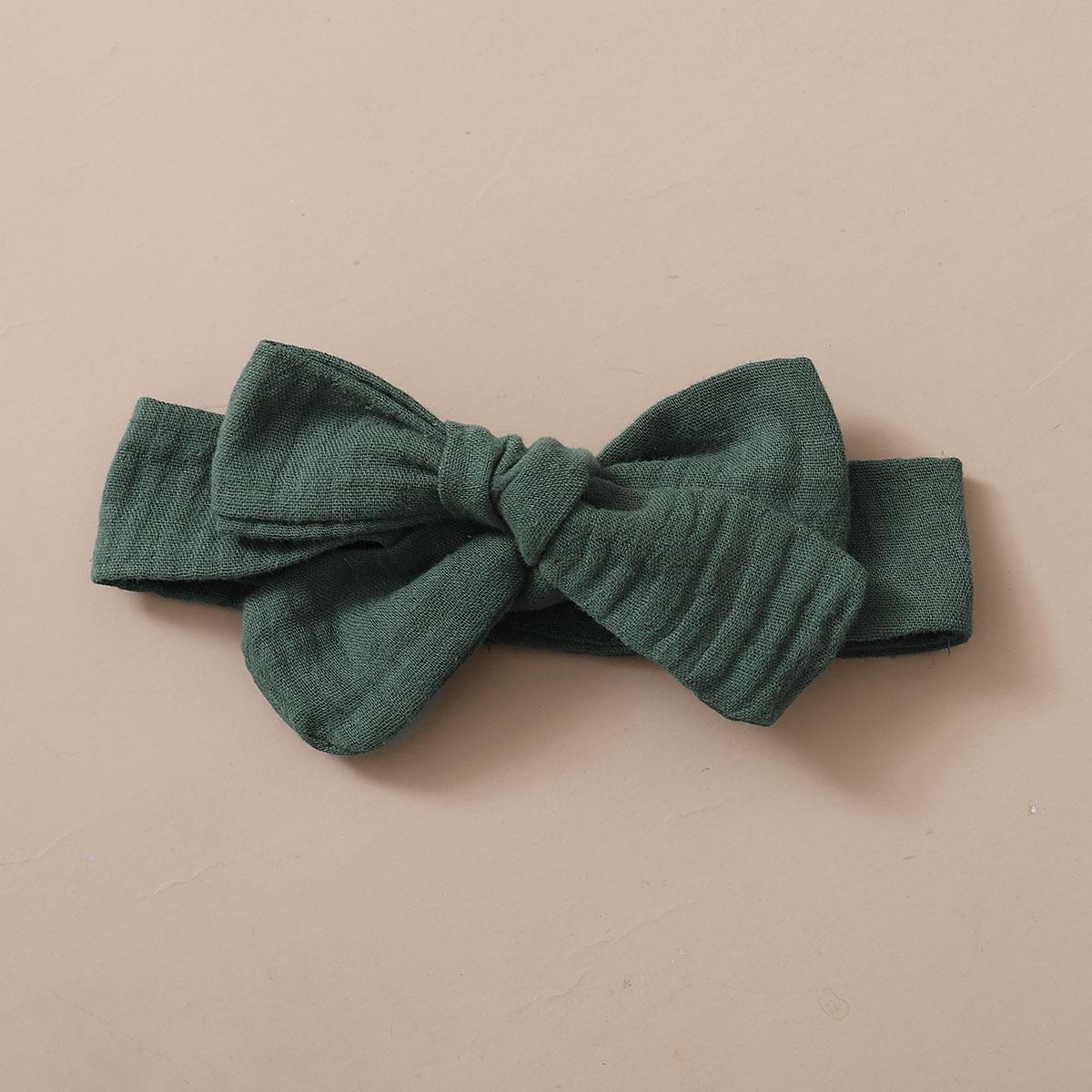 Newborn Baby Girls Romper Bodysuit Solid Color Romper Headband 2Pcs Green 12011153-3