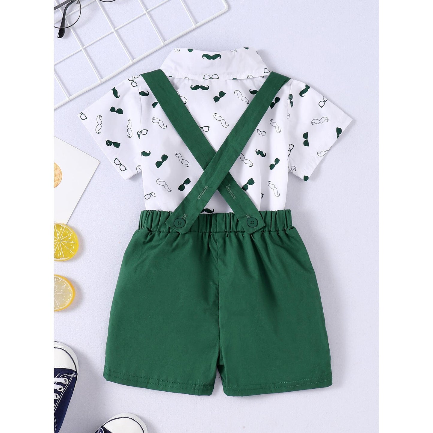 JOYSHOP Toddler Baby Boy Clothes Short Sleeve Beard Print Romper Top Shorts Overalls Set Baby Boy Summer Outfits Green 193449-3