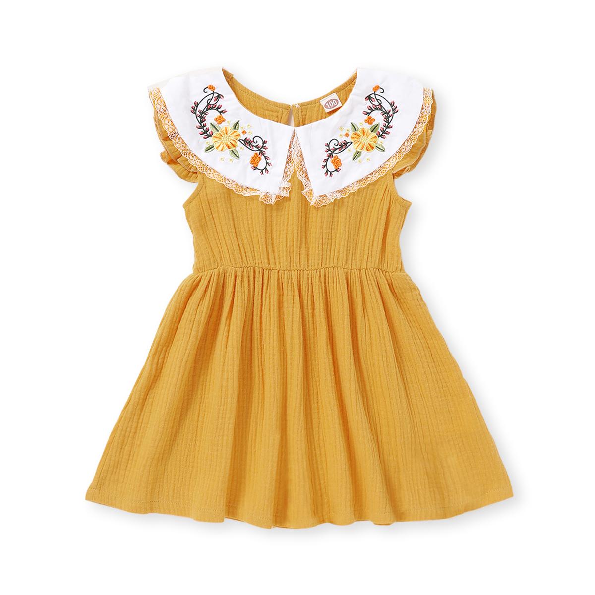 Kid fashion Girl Dress Floral Collar Sleeveless Dress Girl Summer Dress Casual Dress Yellow YC1912421