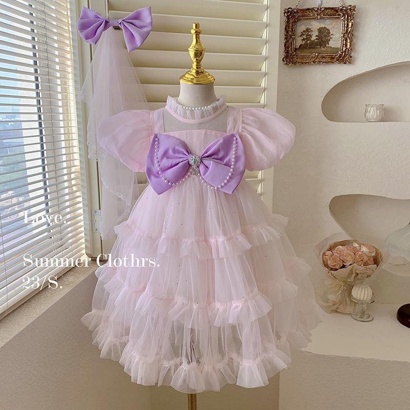 Baby Fashion Girls Princess Dress Summer Puff Sleeve Party Performance Dress Fluffy Cake Dress 23c021