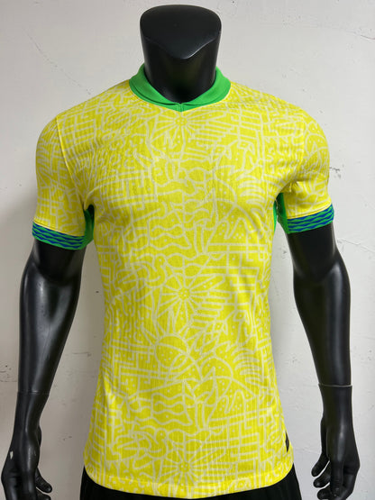 Brazil 2024 Home Jersey | Vibrant Yellow Tribal Pattern Polo