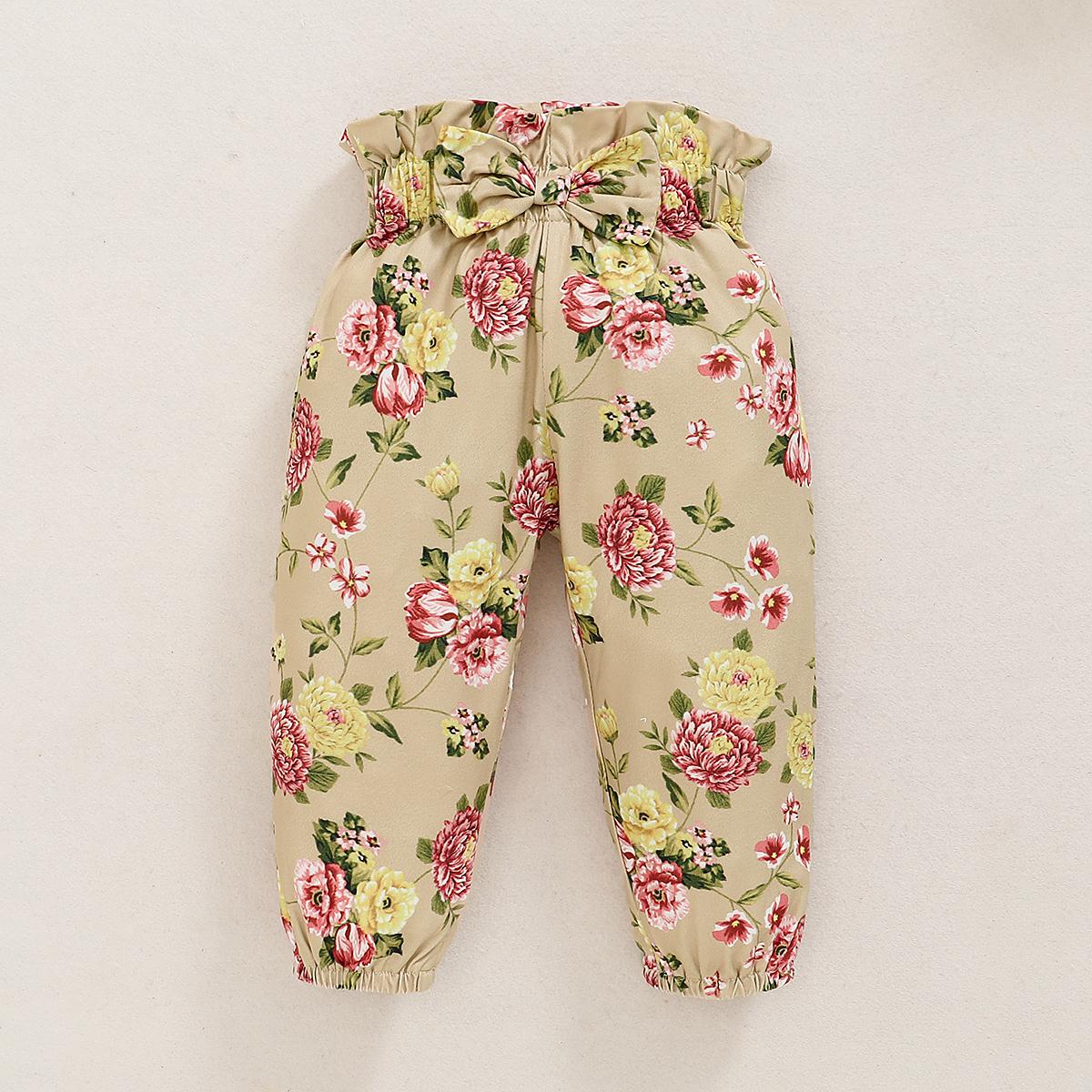 Baby Girls Clothes Long Sleeve T-Shirt Floral Pants Headband Apricot 3PCS WL20091497