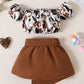 Kids Fashion Ready Stock Girls Outfits Off The Shoulder Camouflage Print Tops Irregular Skirts Brown 122110018