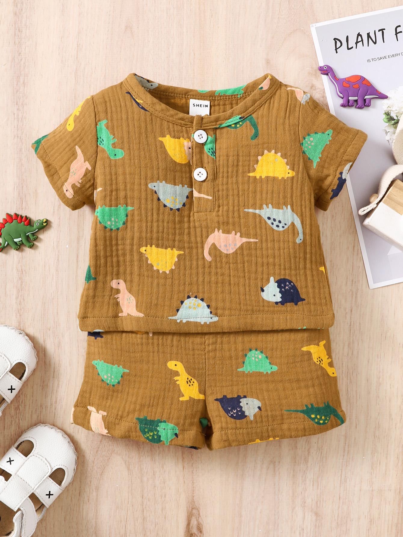 Baby Clothes Baby Boy Dinosaur Print Short Sleeve T-Shirt 2PCS 112111463-1