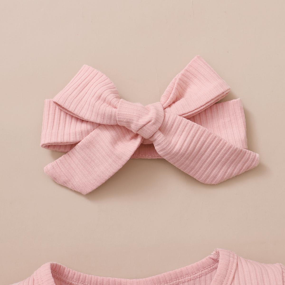 Baby Girls Outfits Rib Summer Gauze Dress With Headband Pink 12101161-1