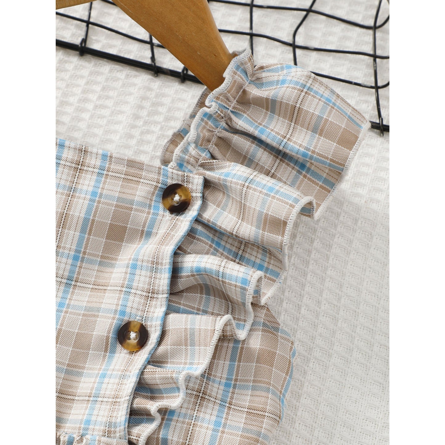 Baby Girls Clothes Plaid Print Sleeveless Summer Dress With Headband 2Pcs OOTD Apricot 622120003