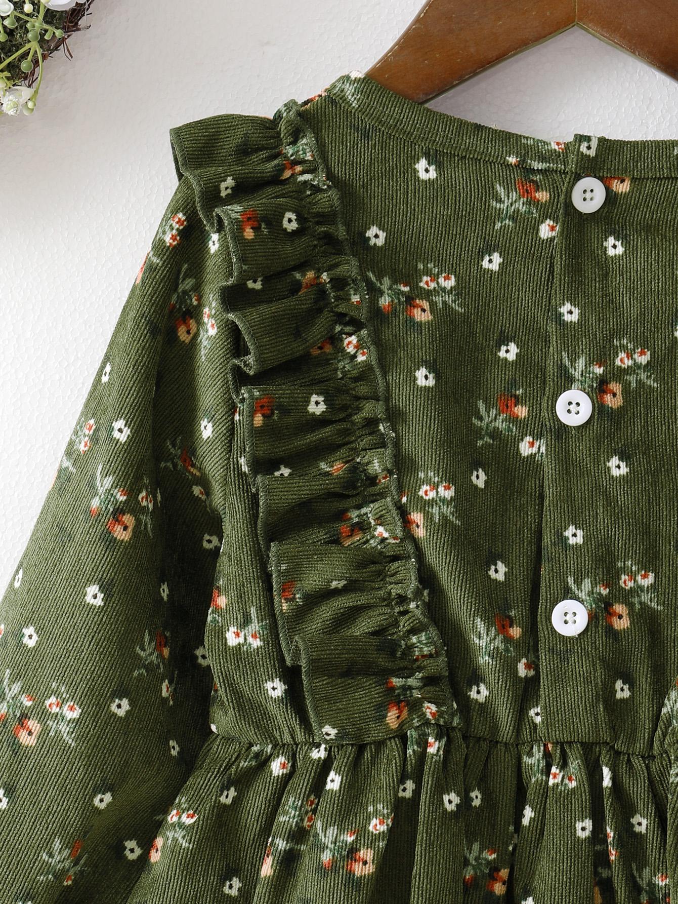 Baby Clothes Baby Girl Floral Corduroy Long Sleeved Dress 12108520