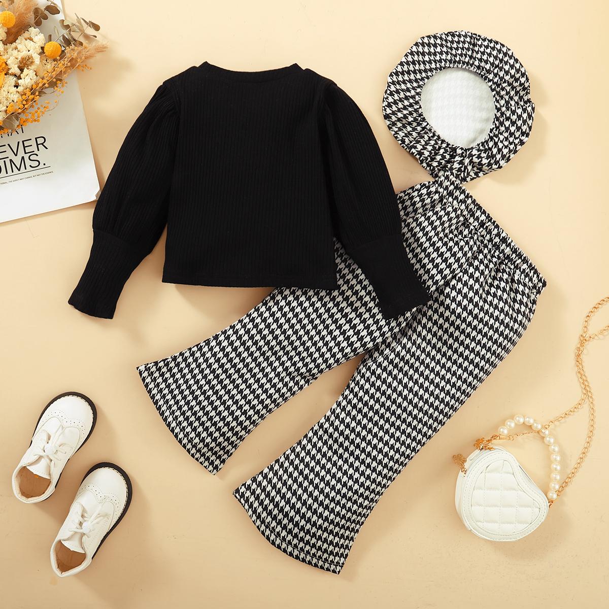 Baby Girls Outfits  Heart Houndstooth Long Sleeve Pants 2Pcs Clothes Set Black 122208604