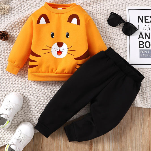 Baby Boys Outfits Cat Long Sleeve Winter Tops Elastic Pants 2Pcs Clothes Set Yellow GS112208456