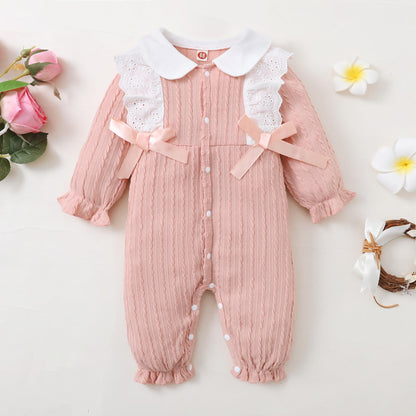 Baby Girls Romper Doll Collar Bodysuit Single Breasted Design One Piece Winter Jumpsuit Pink BL22110897
